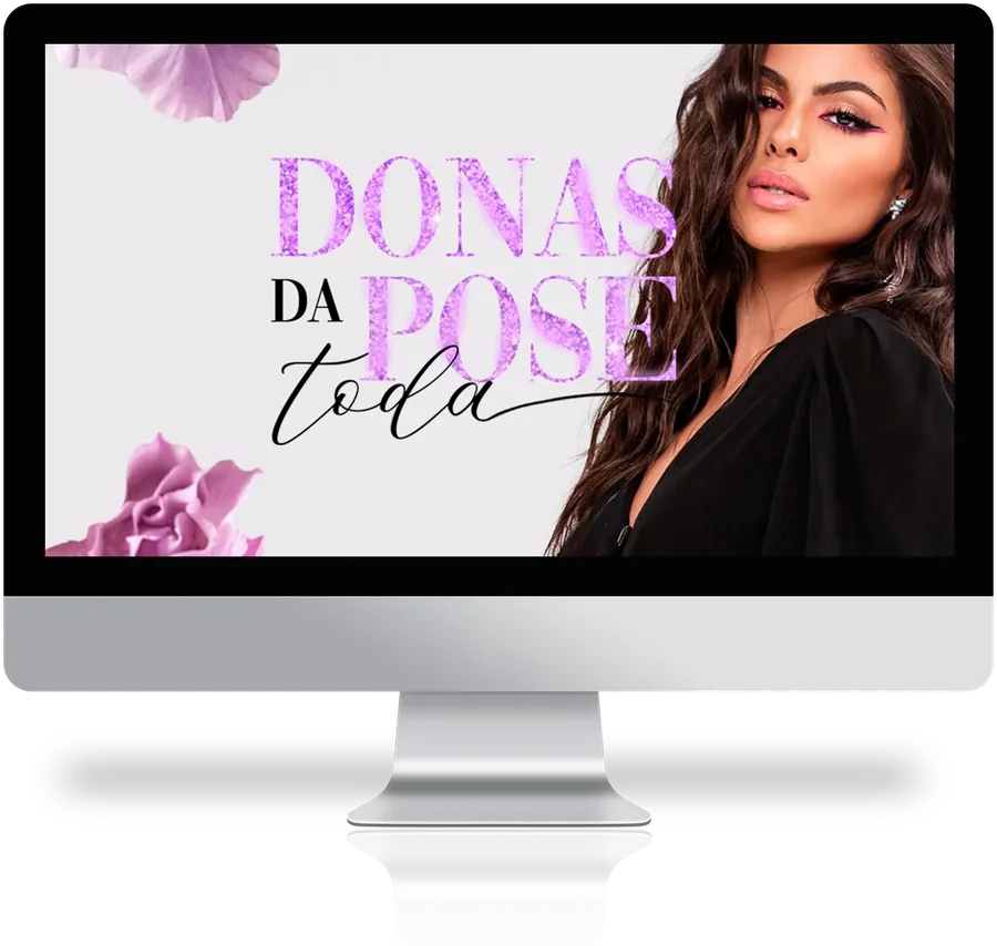 Monitor com a capa do grupo Donas da Pose Toda e a foto da Catarina