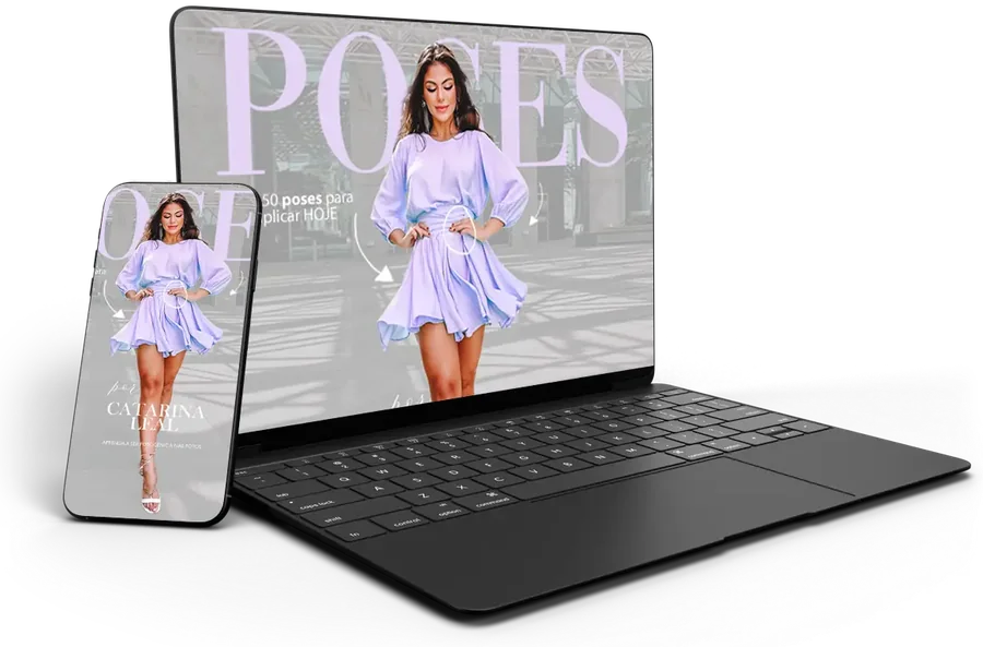 O Livro de Poses aberto no notebook e no celular