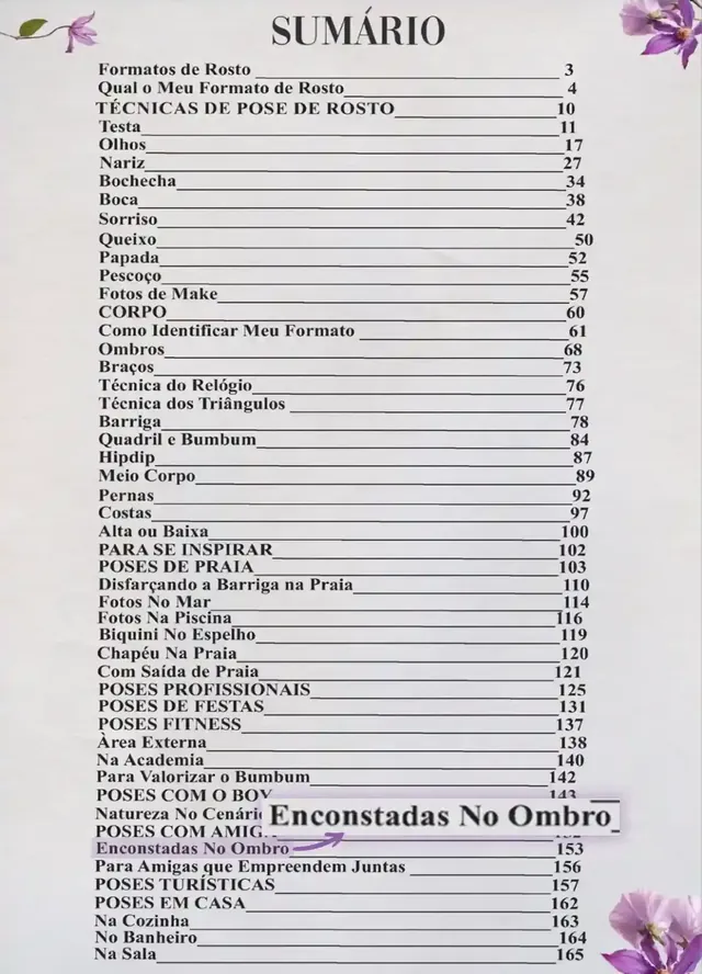 Passo 2: o sumário do livro, com o tema Encostadas no ombro marcado