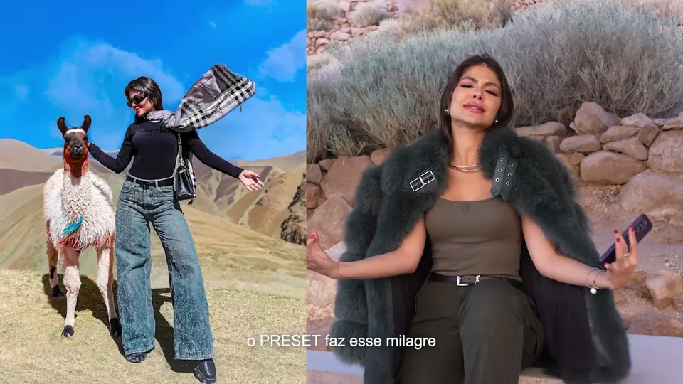 Catarina Leal mostrando o antes e depois de uma foto com preset